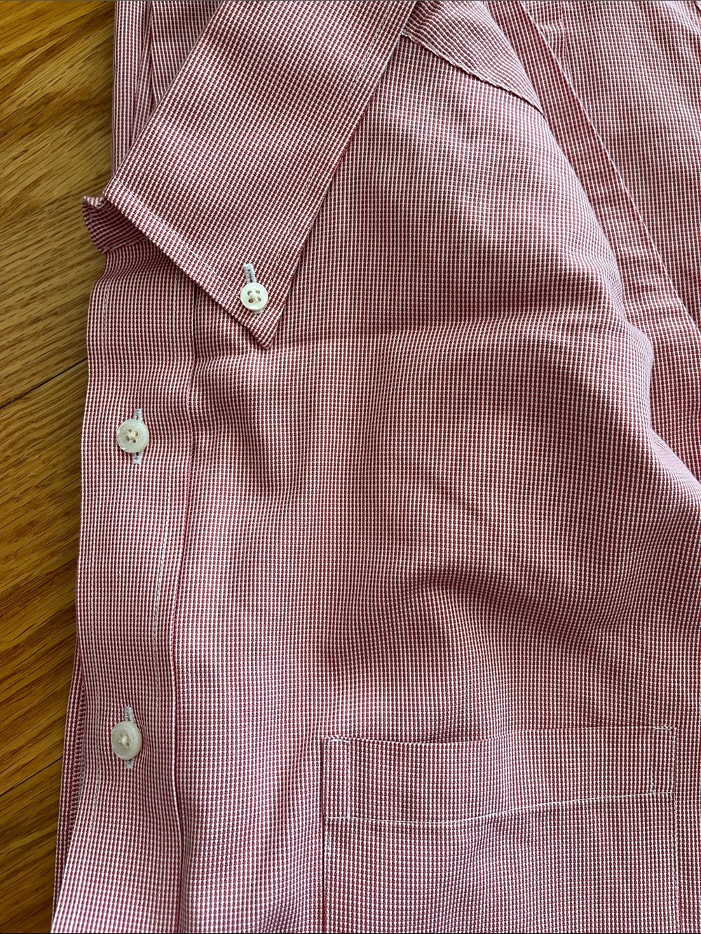 Roundtree & Yorke TravelSmart Red and White Micro Gingham Button Down Shirt
